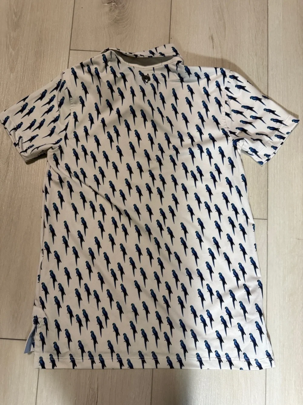 Greyson Kids White Polo Golf Shirt-Polo  with Blue Parrot Print size M